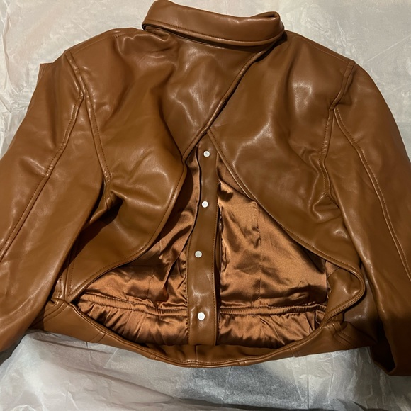 HOUSE OF CB ‘Crystal’ Tan Brown Vegan Leather Backless Blazer Midi Dress - Picture 4 of 9